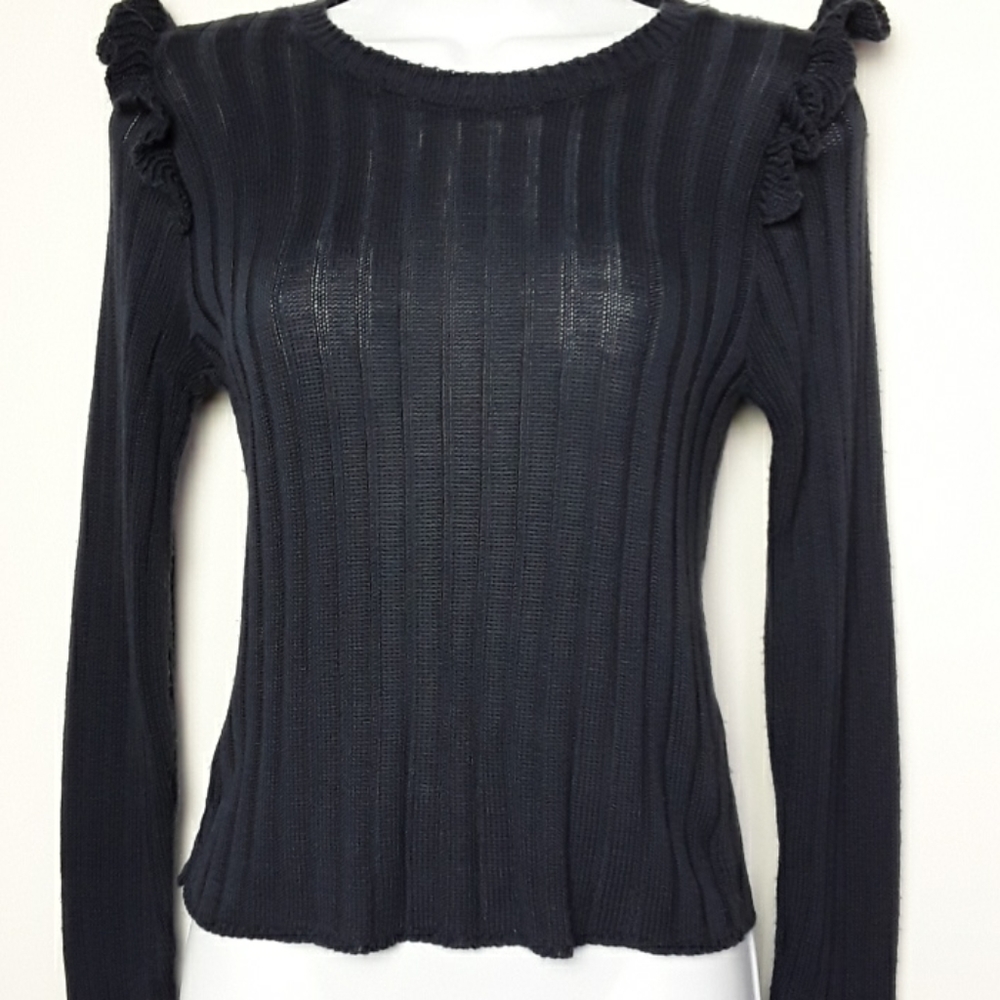 Say What Rib Knit Sweater Ruffle Details M…